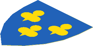 Sticker Minifig Shield Triangular with Yellow Trefoils on Blue Background