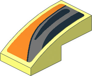 Slope Brick Curved  2 x  1 with Black Air Vent on Grey Stripe on Black and Orange Background Left Sticker