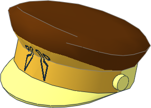 Minifig Captains Hat with Golden Braid with Black Insignia and Reddish Brown Top Pattern
