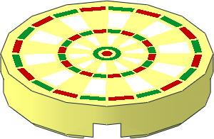 Tile  2 x  2 Round with Round Underside Stud with Dart Board Pattern