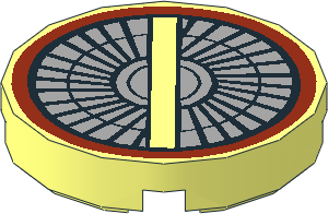 Tile  2 x  2 Round with Round Underside Stud with SW Reactor Vent with Bar and Red Circle Pattern
