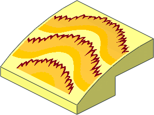 Slope Brick Curved  2 x  2 x  0.667 with Bright Light Orange and Gold Ruffles with Dark Red Outline Pattern