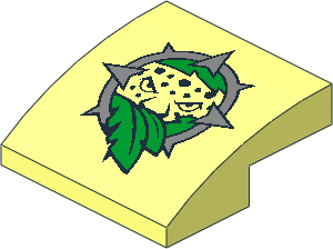 Slope Brick Curved  2 x  2 x  0.667 with Leopard Head through Green Foilage in Metallic Silver Compass Rose Pattern