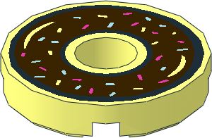 Tile  2 x  2 Round with Hole with Doughnut with Dark Brown Chocolate Icing and Sprinkles Pattern