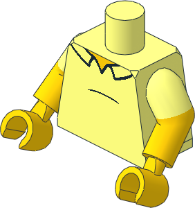 Minifig Torso with Dual Mould Arms and Hands with Shirt with Black Belly Bump and Collar Outline Pattern