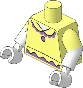 Minifig Torso with Dual Mould Arms and Hands with White Arms, Medium Lavender Ruffles and Button Pattern