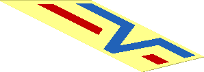 Sticker  1.1 x  3.8 Trapezoid with Blue V and Red Lines Left on Transparent Background