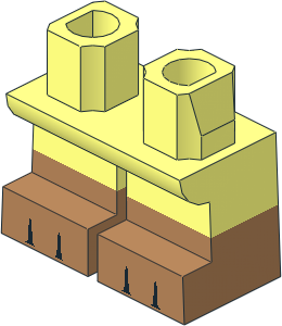 Minifig Hips and Legs Short with Medium Nougat Half Leg and Feet with Black Gaps Pattern