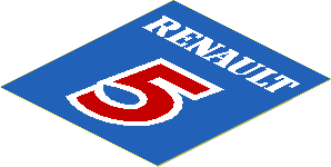 Sticker 2.1 x 1.9 with White "RENAULT" and Red "5" on Blue Background