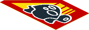 Sticker  1.1 x  1.9 with Black Turtle on Red Background with Yellow Stripes, Sloped on Left Side