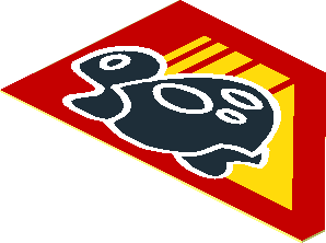 Sticker  1.1 x  1.9 with Black Turtle on Red Background with Yellow Stripes, Sloped on Right Side