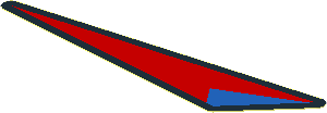 Sticker  0.9 x  3.6 Triangle with Black Outline and Red and Blue Filling (Tip Left)