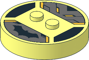 Brick  4 x  4 x  0.667 Round with RFID Tag and  2 Studs with Black Bat Symbol Pattern