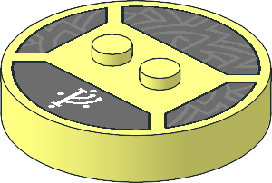 Brick  4 x  4 x  0.667 Round with RFID Tag and  2 Studs with White Rune Character and Metallic Silver Lines Pattern