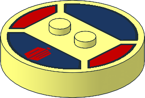 Brick  4 x  4 x  0.667 Round with RFID Tag and  2 Studs with Red "DW" on Dark Blue Background Pattern