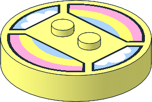 Brick  4 x  4 x  0.667 Round with RFID Tag and  2 Studs with Pastel Rainbow and Clouds Pattern