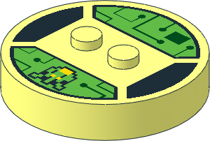 ~Electric Brick  4 x  4 x  0.667 Round - Top with  2 Studs with Circuits and 8-Bit Shooter Pattern