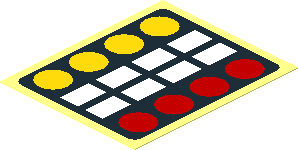 Sticker  2.3 x  1.9 with Four Red Circles, Eight White Rectangles and Four Yellow Circles