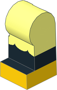 Minifig Leg Left with Ruffles, Black Lower Leg and Yellow Feet Pattern