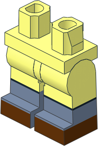 Minifig Hips and Legs with Sand Blue Lower Leg and Reddish Brown Shoes Pattern
