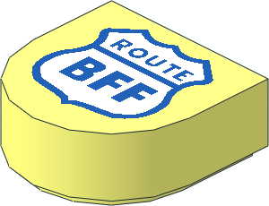 Tile  1 x  1 with Rounded End with White Highway Sign, Blue Outline and "ROUTE BFF" Pattern