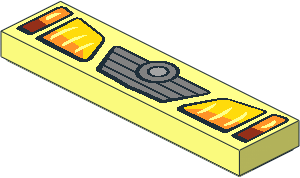 Tile  1 x  4 with Yellow and Orange Headlights and Metallic Silver Grille with Concentric Circles Badge Pattern