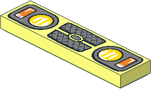 Tile  1 x  4 with Yellow and Orange Headlights and Metallic Silver Grille Pattern
