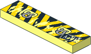 Tile  1 x  4 with Black and Yellow Diagonal Stripes and Tow Rings Pattern