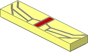 Tile  1 x  4 with Vertical Red Stripe and Metallic Silver Thin Lines Pattern