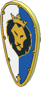 Minifig Shield Ovoid with Gold Lion Head on Blue and White Pattern