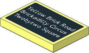 Tile  2 x  3 with White "Yellow Brick Road", "Brickadilly Circus" and "Twobytwo Square" on Black Background Sticker