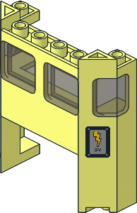 Train Front  2 x  6 x  5.333 with  4 x  2 Cutout and Trans Brown Glass with Yellow Lightning Bolt and Black "9V" Stickers