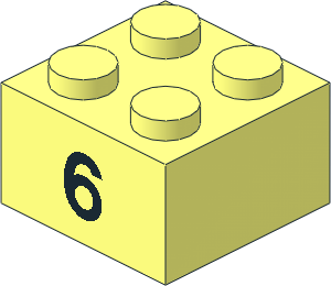 Brick  2 x  2 with Black "6" Pattern