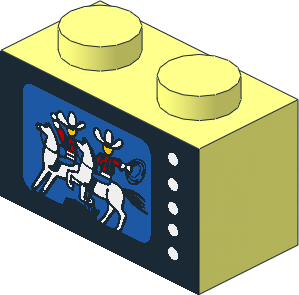 Brick  1 x  2 with TV Screen with Western Scene Sticker