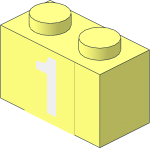 Brick  1 x  2 with White "1" Sticker