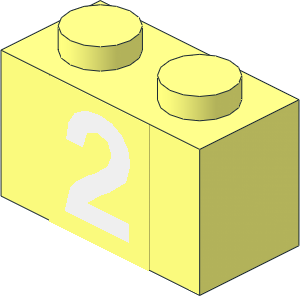 Brick  1 x  2 with White "2" Sticker