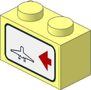 Brick  1 x  2 with Town Airport Direction Signs on White Background Left Sticker
