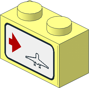 Brick  1 x  2 with Town Airport Direction Signs on White Background Right Sticker