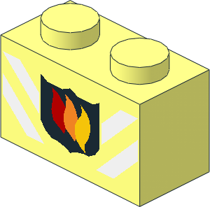 Brick  1 x  2 with Fire Logo and White Diagonal Stripes Pattern