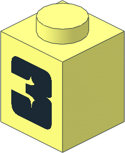Brick  1 x  1 with Bold Black "3" Pattern