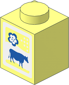 Brick  1 x  1 with Blue Cow and Flower Pattern