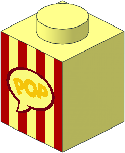 Brick  1 x  1 with Red Vertical Stripes and Yellow 'POP' Popcorn Box Pattern