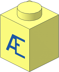 Brick  1 x  1 with Blue "Æ" (AE Diphthong) Pattern