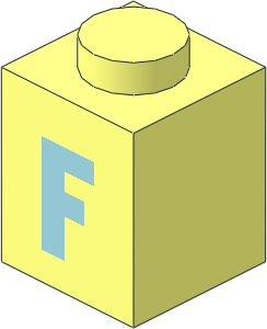 Brick  1 x  1 with Lightblue "F" Pattern