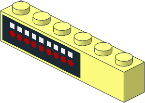 Brick  1 x  6 with  9 Red Circles,  9 White Squares Sticker