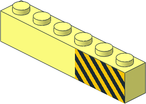 Brick  1 x  6 with Black and Yellow Danger Stripes Right Sticker