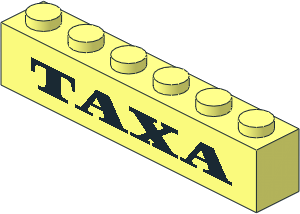 Brick  1 x  6 with Black Thick "TAXA" Pattern