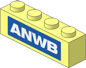 Brick  1 x  4 with White "ANWB" on Blue Background Sticker