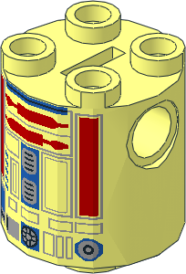 Cylinder  2 x  2 x  2 Robot Body with Red Lines and Blue Pattern (R5-D8 / R5-D4)