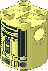 Cylinder  2 x  2 x  2 Robot Body with Black Lines and Silver Pattern (Festive Astromech Droid / R2-X2)